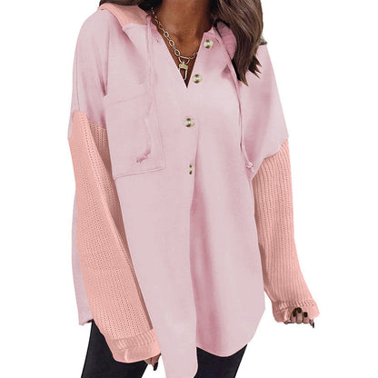 Fall Winter Women Clothing Sweater Patchwork Hoodie Casual Coat for Women