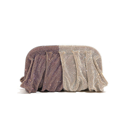 Bolso de mano de alta calidad con tachuelas de diamantes, cadena plisada, clip de nube de diamantes de imitación, bolso de cena, bolso cruzado de un solo hombro 