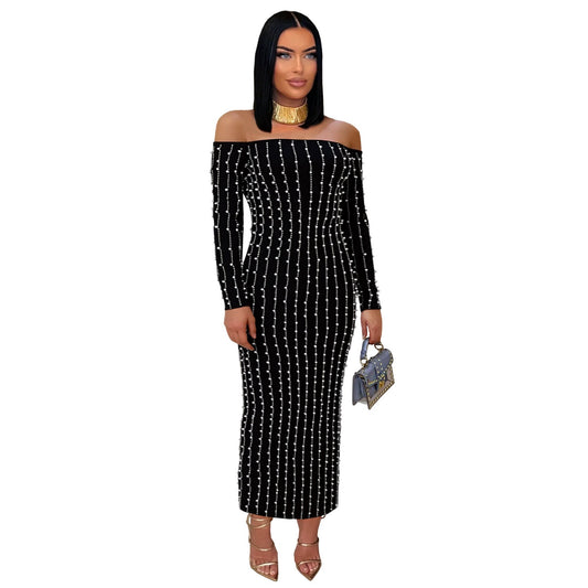 Women Wear Elegant Long Sleeve Tube Top Drilling Arm Covering Dress