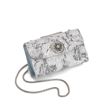 Bolso cuadrado pequeño con bordado nacional, bolso de lujo asequible para mujer, bolso bandolera con cadena sencilla y diamantes. 