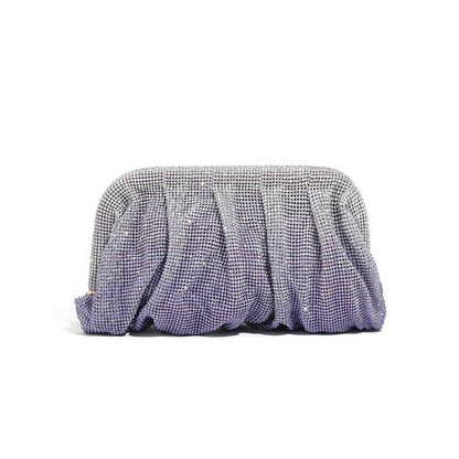 Bolso de mano de alta calidad con tachuelas de diamantes, cadena plisada, clip de nube de diamantes de imitación, bolso de cena, bolso cruzado de un solo hombro 