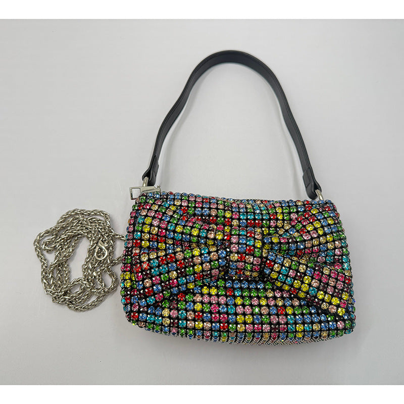 Bolso pequeño cuadrado clásico con lazo elegante, lleno de diamantes de imitación para fiesta, bolso de mano con cadena, bandolera de hombro para mujer, bolso moderno 