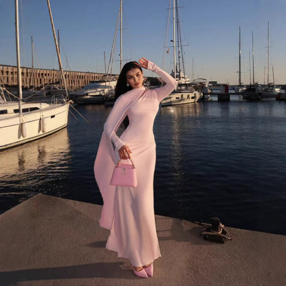 Autumn Winter Pleated Cloak Design Long Slim Fit Dress