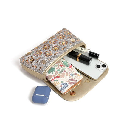 花卉圖案肩背包 派對晚餐包 水鑽鑽石潮流鏈斜背包