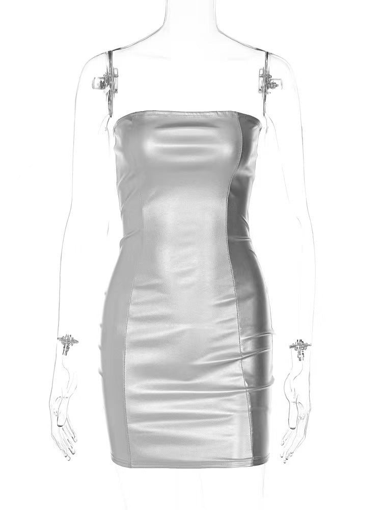 Sexy Bandeau Slim Fit Slimming Sheath Women Faux Leather Dress Women Clothing