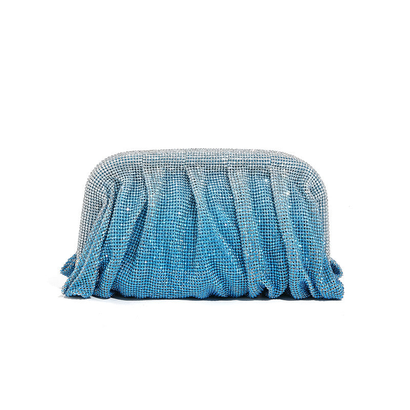 Bolso de mano de alta calidad con tachuelas de diamantes, cadena plisada, clip de nube de diamantes de imitación, bolso de cena, bolso cruzado de un solo hombro 