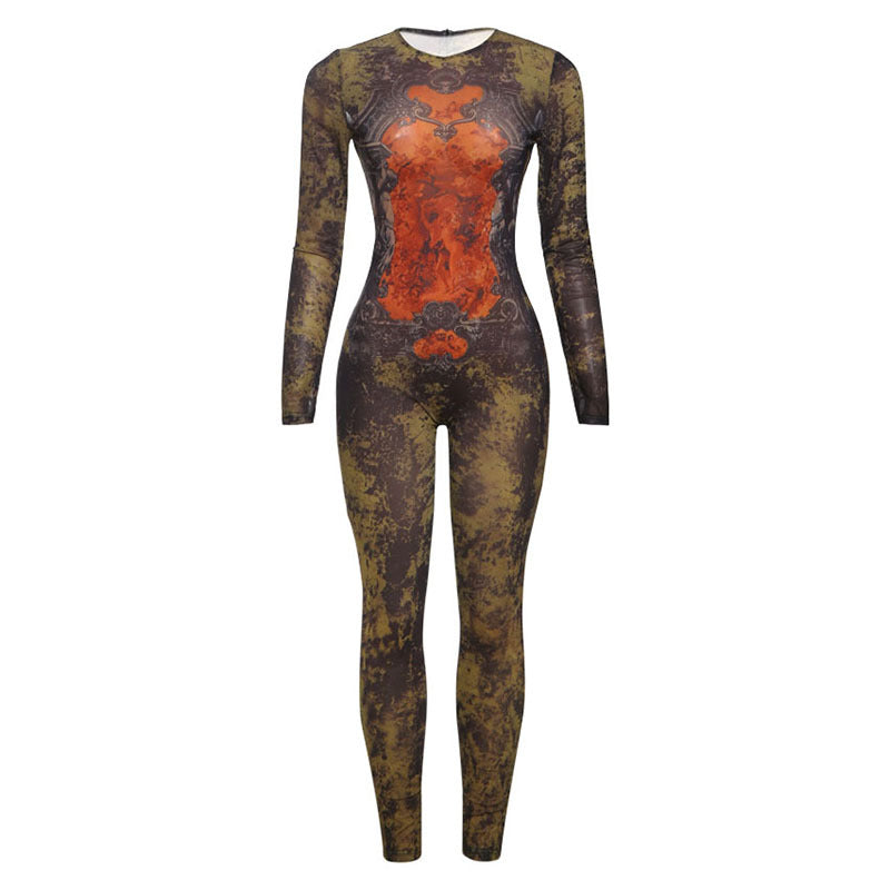 高腰修身拉鍊長袖連身褲