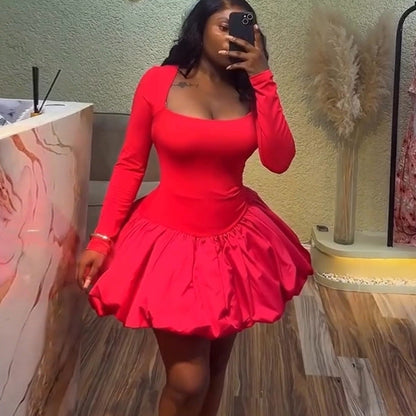 Vestido ajustado de manga larga y color liso con cuello cuadrado para mujer