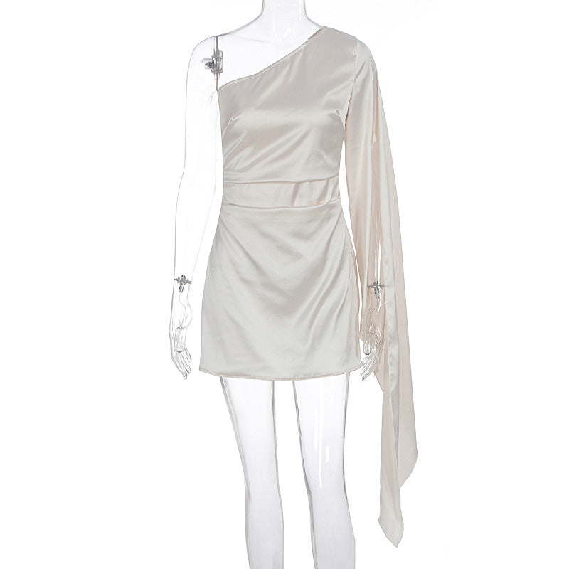 Women Clothing Summer Shoulder Collar Sexy Slim Fit Floating Sleeved Sheath Dress