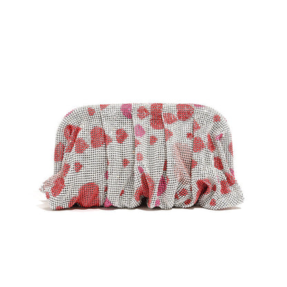 Bolso de mano de alta calidad con tachuelas de diamantes, cadena plisada, clip de nube de diamantes de imitación, bolso de cena, bolso cruzado de un solo hombro 