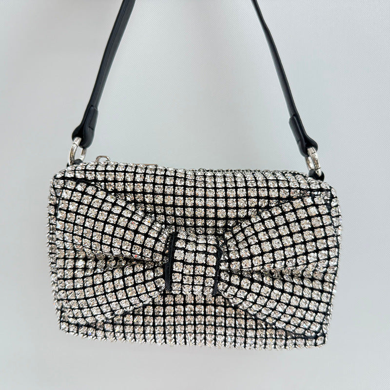 Bolso pequeño cuadrado clásico con lazo elegante, lleno de diamantes de imitación para fiesta, bolso de mano con cadena, bandolera de hombro para mujer, bolso moderno 