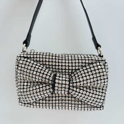 Bolso pequeño cuadrado clásico con lazo elegante, lleno de diamantes de imitación para fiesta, bolso de mano con cadena, bandolera de hombro para mujer, bolso moderno 
