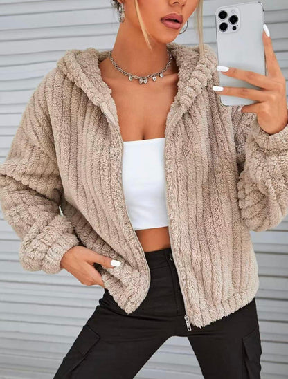 Popular Solid Color Double-Sided Plush Zipper Cardigan Decoration Ears Casual Autumn Winter Plush Coat