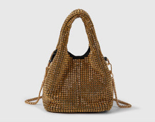 Bolso de mujer con diamantes de imitación, tipo cubo, portátil, elegante, tipo cesta para verduras, tipo chaleco, tipo mensajero 