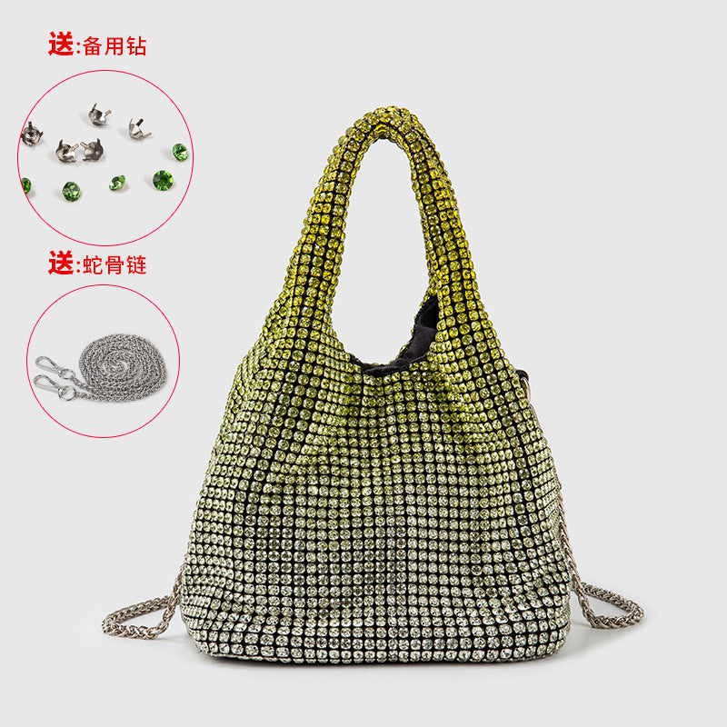Bolso de mujer con diamantes de imitación, tipo cubo, portátil, elegante, tipo cesta para verduras, tipo chaleco, tipo mensajero 