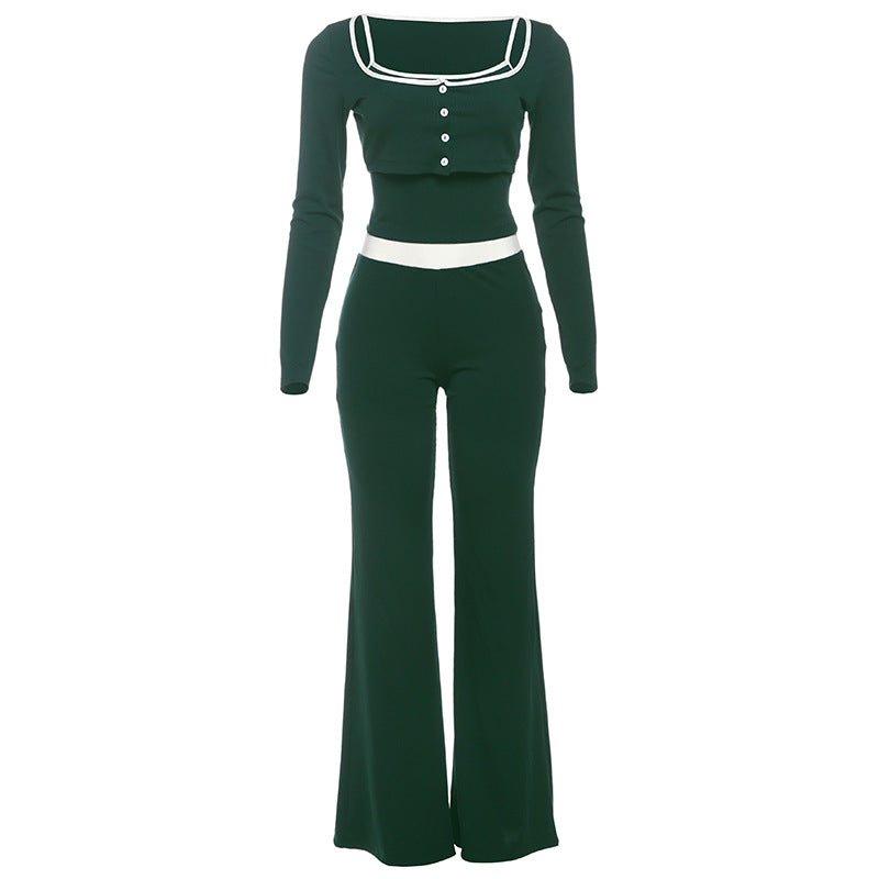 Women Clothing Casual Fall Camisole Long Sleeve Jacket Slim Fit Bootcut Pants Three Piece Set