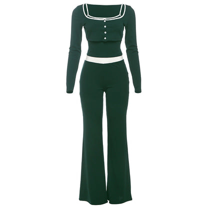 Women Clothing Casual Fall Camisole Long Sleeve Jacket Slim Fit Bootcut Pants Three Piece Set