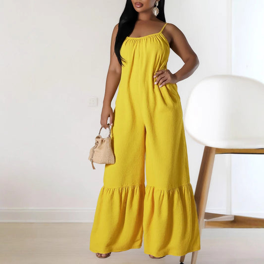 Women Clothing Elegant Spaghetti Straps Sleeveless Trousers Casual Solid Color Jumpsuit