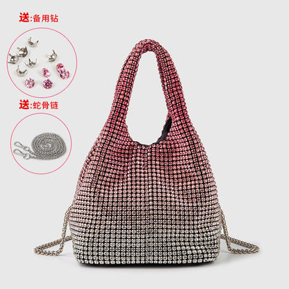 Bolso de mujer con diamantes de imitación, tipo cubo, portátil, elegante, tipo cesta para verduras, tipo chaleco, tipo mensajero 