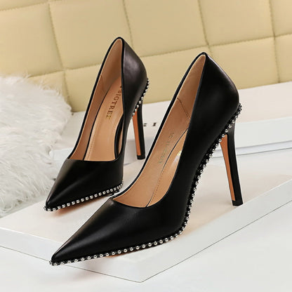 Sexy Nightclubs Thinner High Heels Women Shoes Stiletto Heel Shallow Mouth Pointed Rivets Pumps