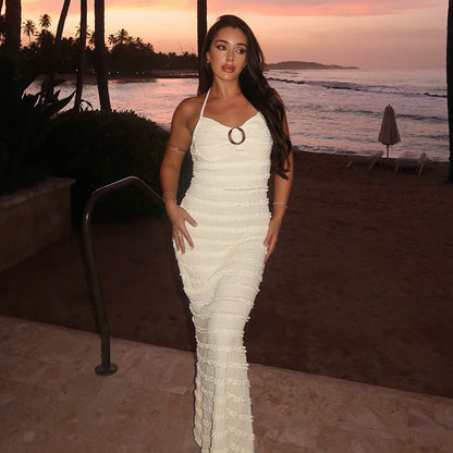 Vestido de verano francés sexy ajustado con cuello en V y cordones para mujer