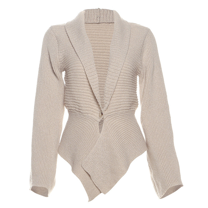 Otoño Invierno Mujer Ropa Cuello en V profundo Escote en V Sexy Ahuecado Recorte Suéter Suelto Cárdigan Abrigo