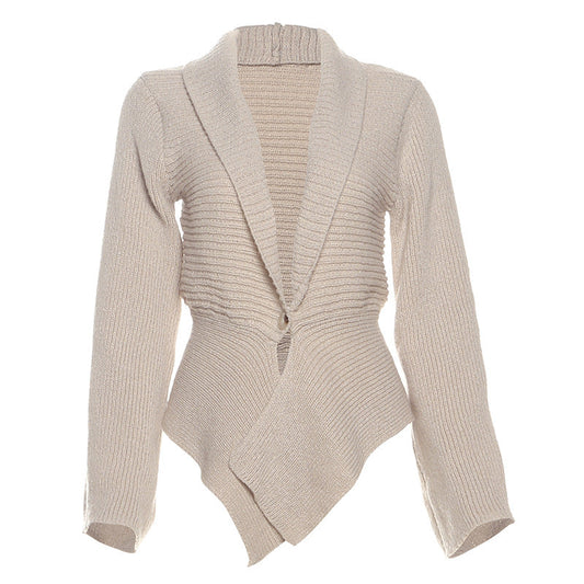 Autumn Winter Women Clothing Deep V Plunge neck Sexy Hollow Out Cutout Loose Sweater Cardigan Coat