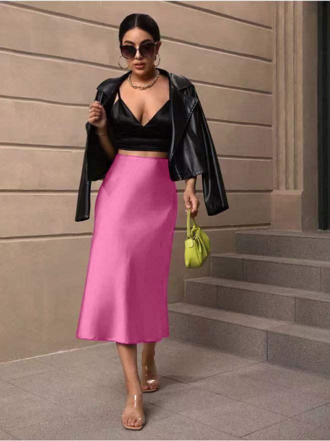 Hip Wrapped Fishtail Skirt Satin Mid Length Skirt Autumn Women Clothing Direct