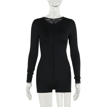Women Clothing Summer Sexy V neck Tight Zipper Romper for Women