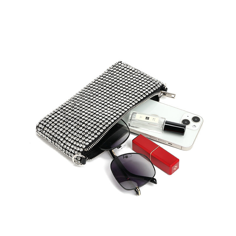 Bolso bandolera con cadena y diamantes incrustados para mujer 