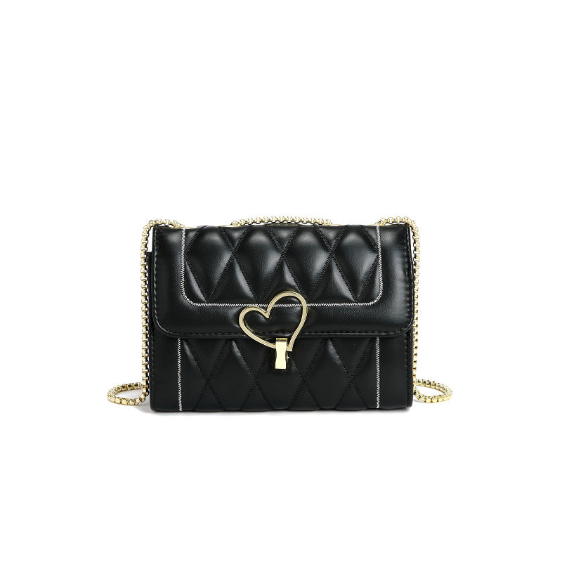 Bolsos Chanel para mujer, bolso de invierno, bolso bandolera con cadena de diamantes y corazón de metal. 