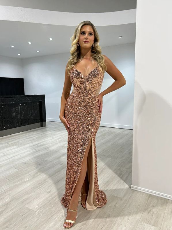 Sequined Split Sexy Sling Dress Waist Controlled Cocktail Dress Slim Fit Maxi Dress