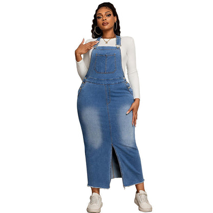 Plus Size Denim Casual All Matching Jeans Denim Suspender Skirt Slimming Dress