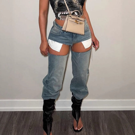 Ropa de mujer Otoño Calle Vaqueros Cortados a Mano