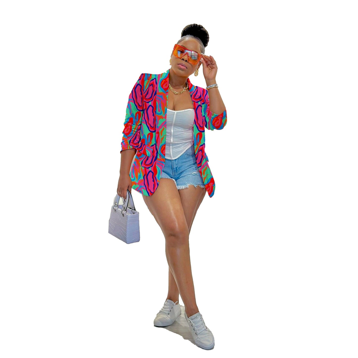 Casual Color Printing Blazer Tops