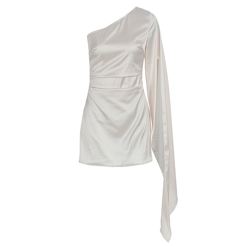 Women Clothing Summer Shoulder Collar Sexy Slim Fit Floating Sleeved Sheath Dress