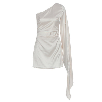 Women Clothing Summer Shoulder Collar Sexy Slim Fit Floating Sleeved Sheath Dress