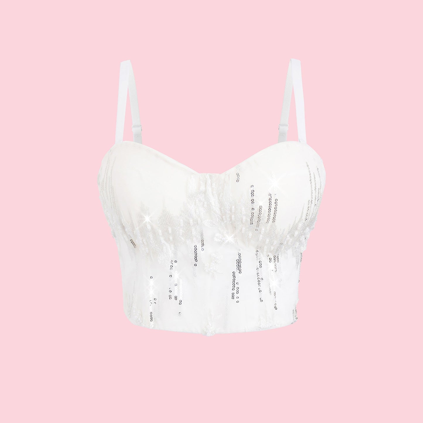 想要性感亮片吊帶內衣，帶襯墊的連體胸部包裹背心