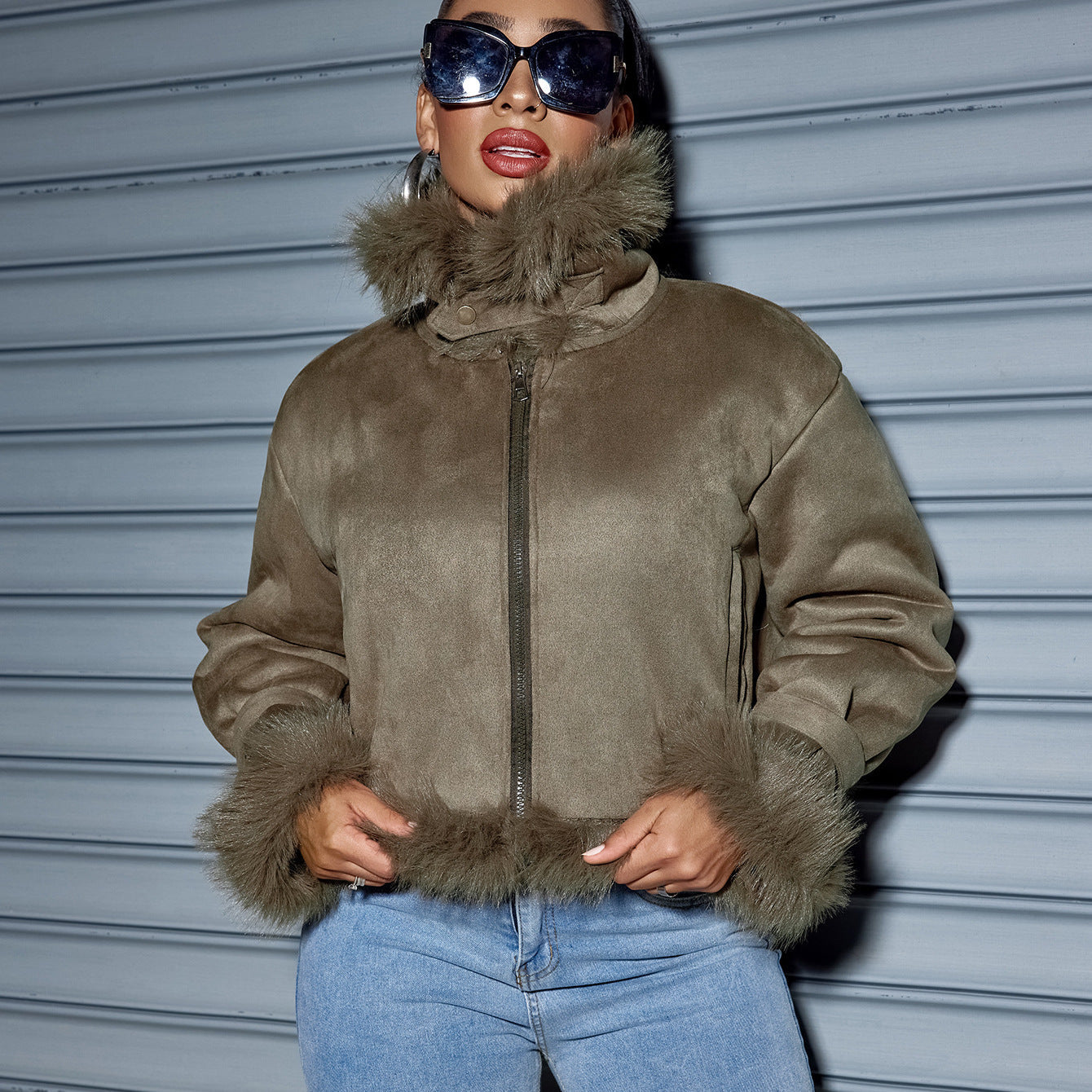 Suede Short Coat Women Fall Winter Jacket Motorcycle Clothing Women