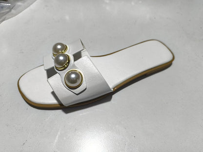 Pearl Flat Slippers Women Lightweight Low Heel Outerwear Beach Slippers Supply