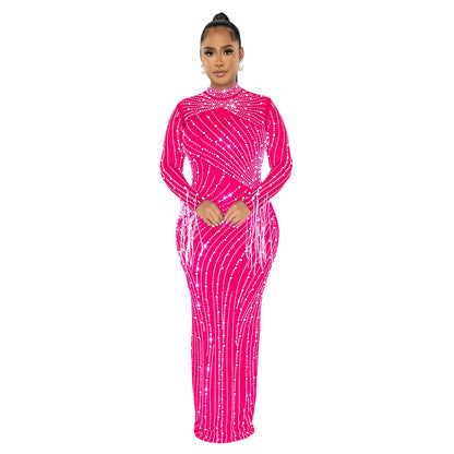 Women Wear Mesh See Through Drilling Long Sleeve Lining Two Piece Set