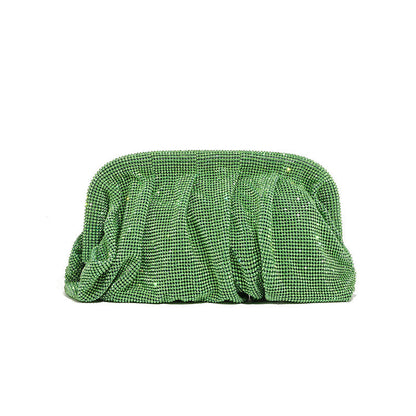 Bolso de mano de alta calidad con tachuelas de diamantes, cadena plisada, clip de nube de diamantes de imitación, bolso de cena, bolso cruzado de un solo hombro 