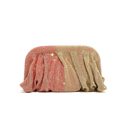 Bolso de mano de alta calidad con tachuelas de diamantes, cadena plisada, clip de nube de diamantes de imitación, bolso de cena, bolso cruzado de un solo hombro 