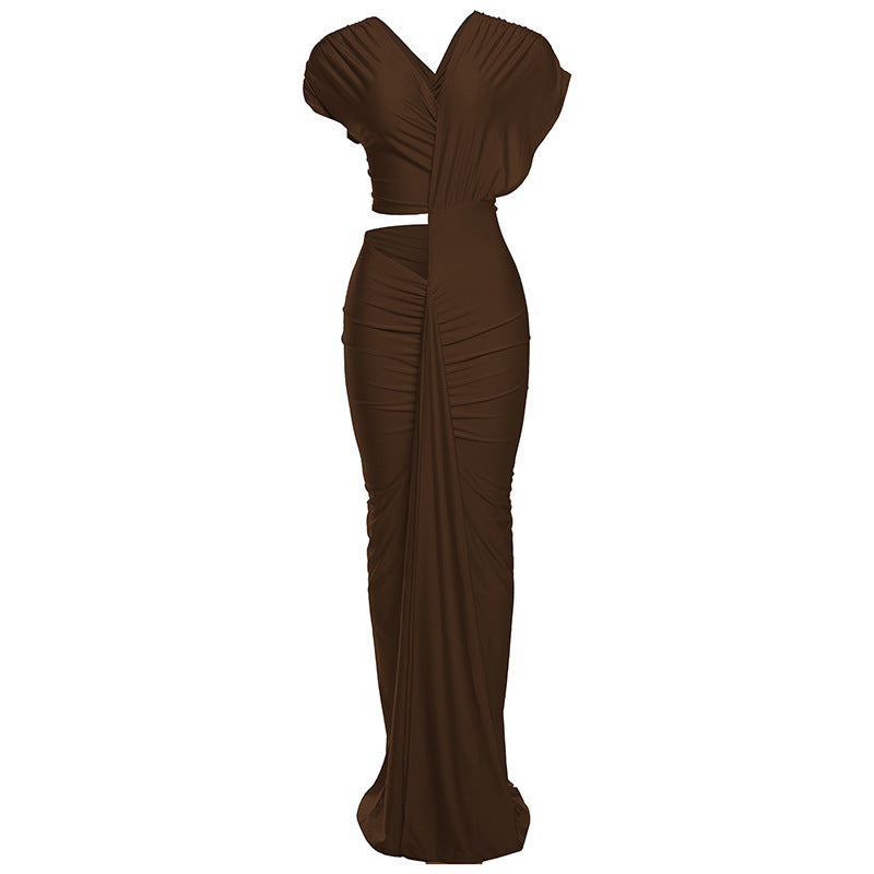 冬季性感修身短版開衩洋裝純色緊身包臀洋裝