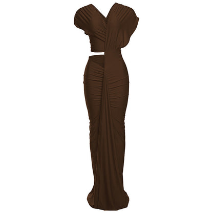 冬季性感修身短版開衩洋裝純色緊身包臀洋裝