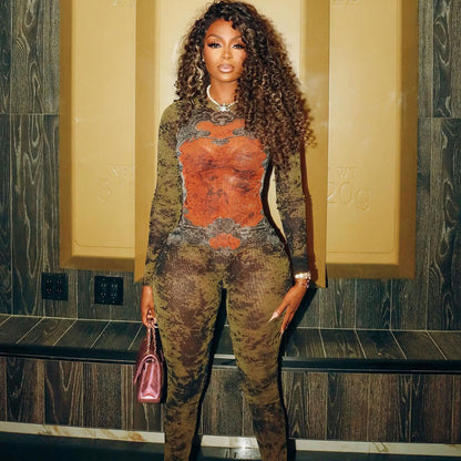 高腰修身拉鍊長袖連身褲