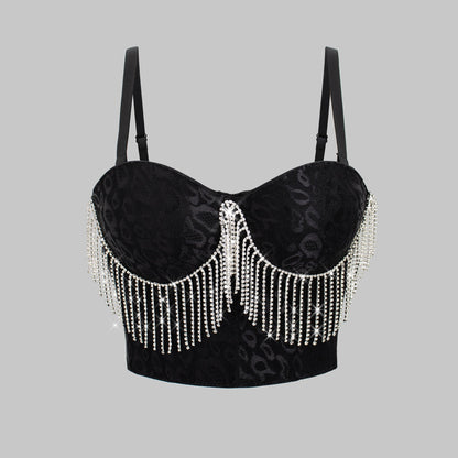 性感肚皮舞服裝，鑲鑽流蘇吊帶背心外套，塑身塑形緊身胸衣