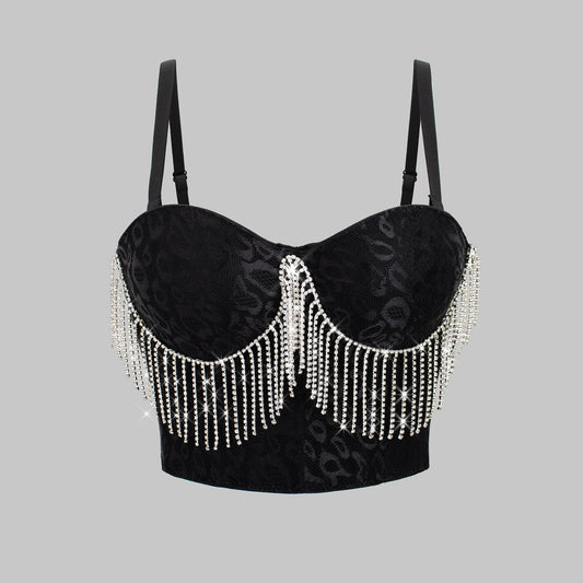 性感肚皮舞服裝，鑲鑽流蘇吊帶背心外套，塑身塑形緊身胸衣