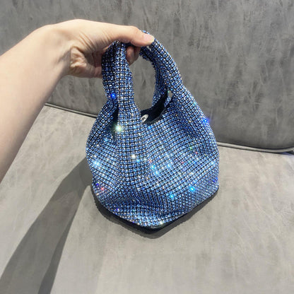 Bolso de mujer con diamantes de imitación, tipo cubo, portátil, elegante, tipo cesta para verduras, tipo chaleco, tipo mensajero 