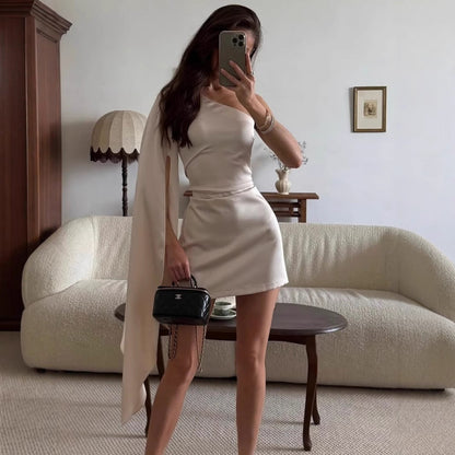 Women Clothing Summer Shoulder Collar Sexy Slim Fit Floating Sleeved Sheath Dress